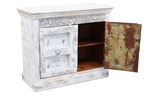 HomeRoots 44" White Distressed Solid Wood Sideboard - Rustic Charm with Ample Storage for Any Room 554633