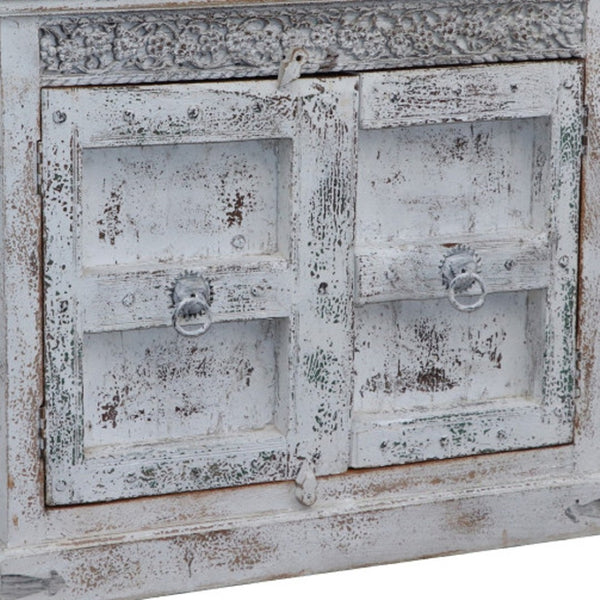HomeRoots 44" White Distressed Solid Wood Sideboard - Rustic Charm with Ample Storage for Any Room 554633