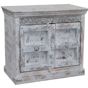 HomeRoots 44" White Distressed Solid Wood Sideboard - Rustic Charm with Ample Storage for Any Room 554633