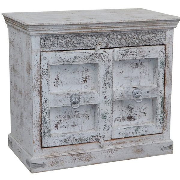 HomeRoots 44" White Distressed Solid Wood Sideboard - Rustic Charm with Ample Storage for Any Room 554633