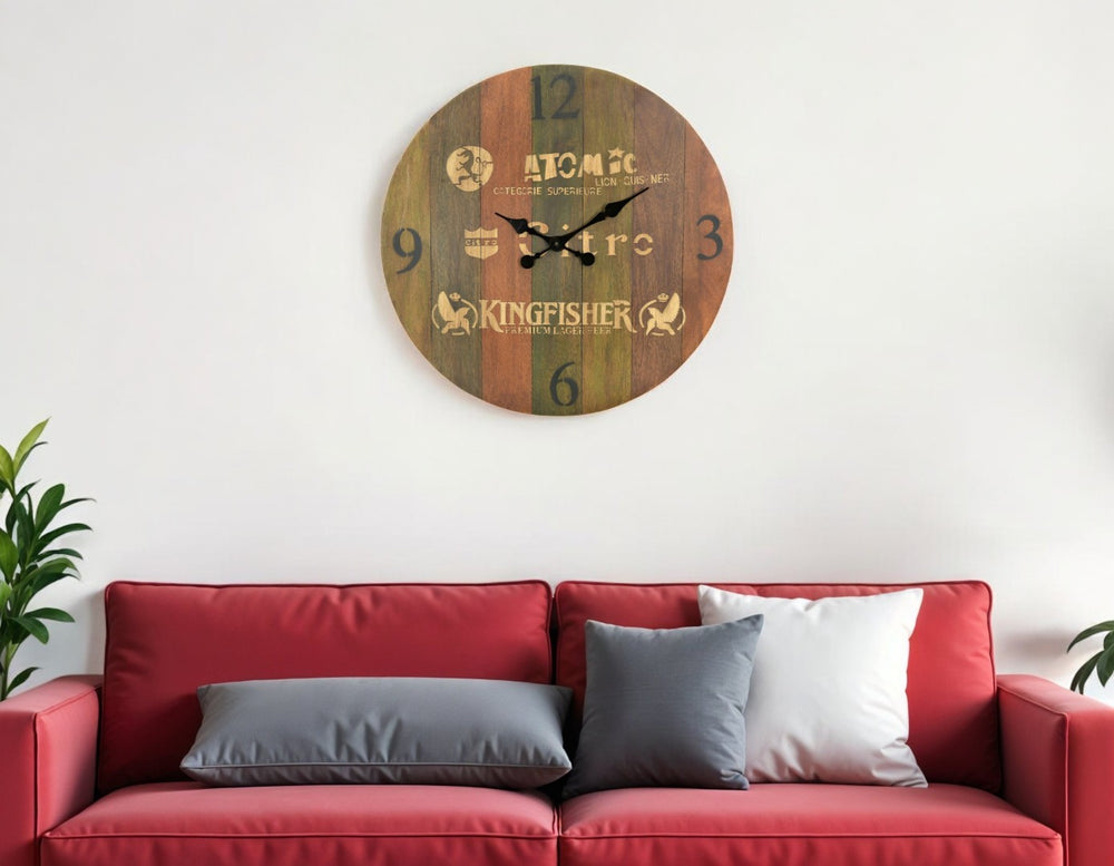HomeRoots 24" Elegant Solid Wood Silent Analog Wall Clock - Rustic Charm for Modern Farmhouse Aesthetic 554635