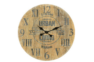 Homeroots 24" Elegant Natural Distressed Solid Wood Silent Analog Round Wall Clock For Timeless Home Décor   554636