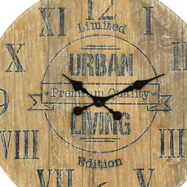 Homeroots 24" Elegant Natural Distressed Solid Wood Silent Analog Round Wall Clock For Timeless Home Décor   554636
