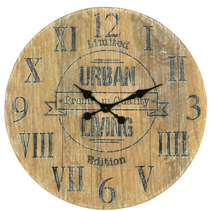 Homeroots 24" Elegant Natural Distressed Solid Wood Silent Analog Round Wall Clock For Timeless Home Décor   554636