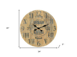 Homeroots 24" Elegant Natural Distressed Solid Wood Silent Analog Round Wall Clock For Timeless Home Décor   554636
