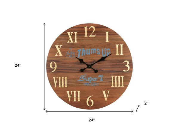 Homeroots 24" Elegant Brown Solid Wood Silent Analog Wall Clock - Timeless Design For Any Room Decor   554637