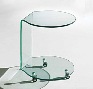 HomeRoots 24" Clear Glass Round End Table with Caster Wheels – Modern Two-Tier Design for Stylish Storage & Mobility 554638