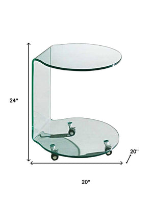 HomeRoots 24" Clear Glass Round End Table with Caster Wheels – Modern Two-Tier Design for Stylish Storage & Mobility 554638