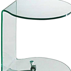 HomeRoots 24" Clear Glass Round End Table with Caster Wheels – Modern Two-Tier Design for Stylish Storage & Mobility 554638