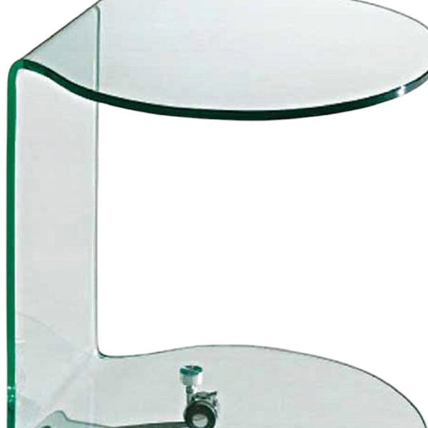 HomeRoots 24" Clear Glass Round End Table with Caster Wheels – Modern Two-Tier Design for Stylish Storage & Mobility 554638