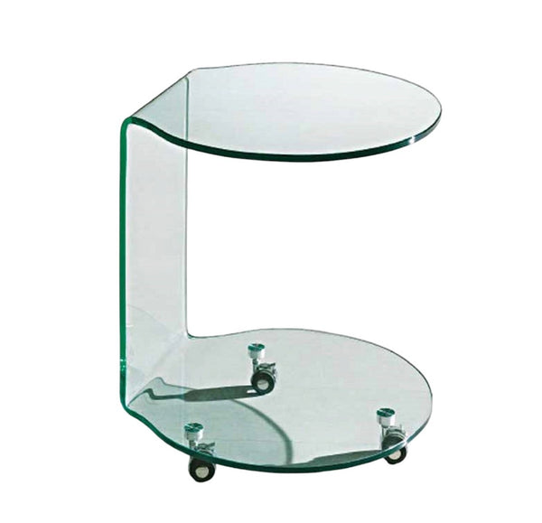 HomeRoots 24" Clear Glass Round End Table with Caster Wheels – Modern Two-Tier Design for Stylish Storage & Mobility 554638