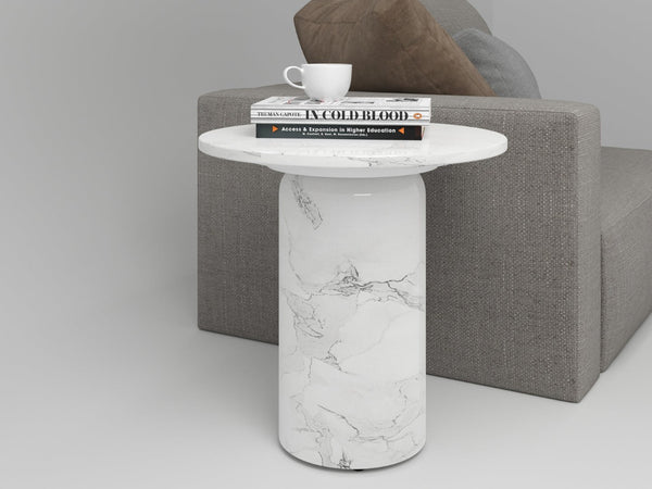 Homeroots 16" White Marble And Wood Round Pedestal End Table - Elegant Accent For Living Room Or Bedroom Decor   554639