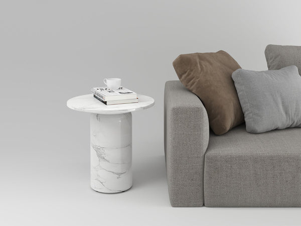 Homeroots 16" White Marble And Wood Round Pedestal End Table - Elegant Accent For Living Room Or Bedroom Decor   554639