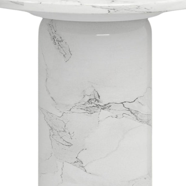 Homeroots 16" White Marble And Wood Round Pedestal End Table - Elegant Accent For Living Room Or Bedroom Decor   554639