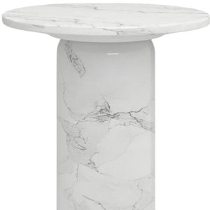 Homeroots 16" White Marble And Wood Round Pedestal End Table - Elegant Accent For Living Room Or Bedroom Decor   554639