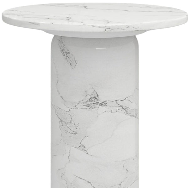 Homeroots 16" White Marble And Wood Round Pedestal End Table - Elegant Accent For Living Room Or Bedroom Decor   554639