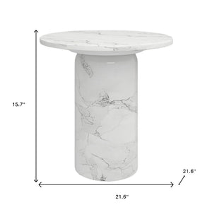 Homeroots 16" White Marble And Wood Round Pedestal End Table - Elegant Accent For Living Room Or Bedroom Decor   554639
