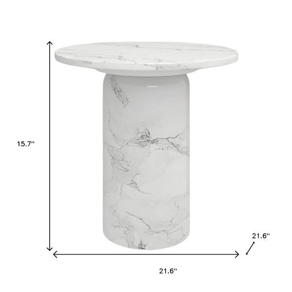 Homeroots 16" White Marble And Wood Round Pedestal End Table - Elegant Accent For Living Room Or Bedroom Decor   554639