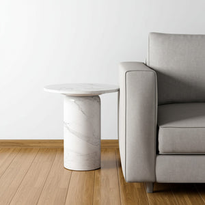 Homeroots 16" White Marble And Wood Round Pedestal End Table - Elegant Accent For Living Room Or Bedroom Decor   554639