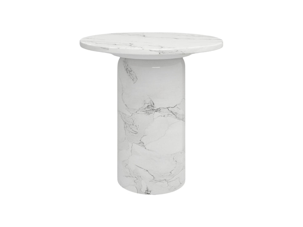 HomeRoots 16" White Marble and Wood Round Pedestal End Table - Elegant Accent for Living Spaces & Bedrooms 554639