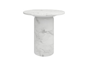 HomeRoots 16" White Marble and Wood Round Pedestal End Table - Elegant Accent for Living Spaces & Bedrooms 554639