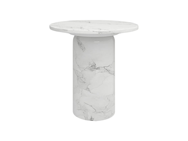 HomeRoots 16" White Marble and Wood Round Pedestal End Table - Elegant Accent for Living Spaces & Bedrooms 554639