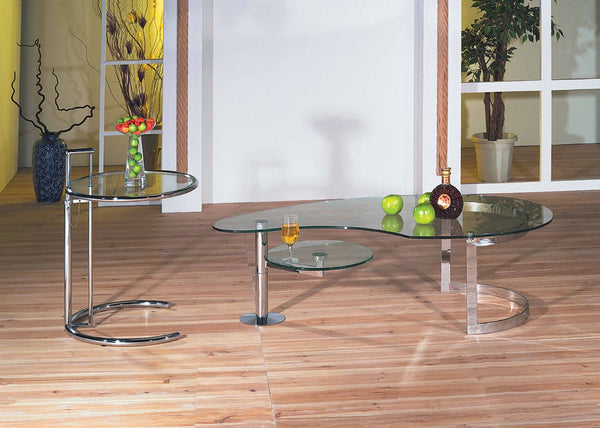 HomeRoots 25" Adjustable Silver & Glass Round End Table – Modern Multi-Functional Nightstand for Any Room 554640