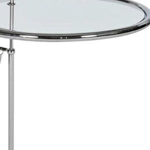 HomeRoots 25" Adjustable Silver & Glass Round End Table – Modern Multi-Functional Nightstand for Any Room 554640