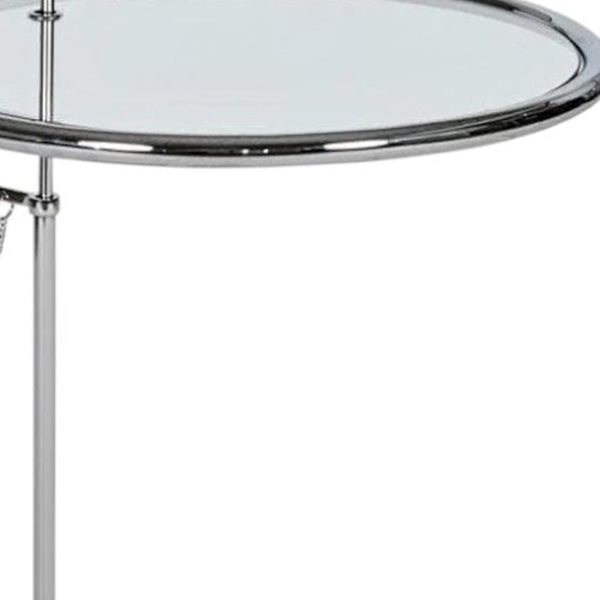 HomeRoots 25" Adjustable Silver & Glass Round End Table – Modern Multi-Functional Nightstand for Any Room 554640