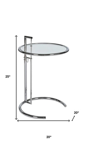 HomeRoots 25" Adjustable Silver & Glass Round End Table – Modern Multi-Functional Nightstand for Any Room 554640