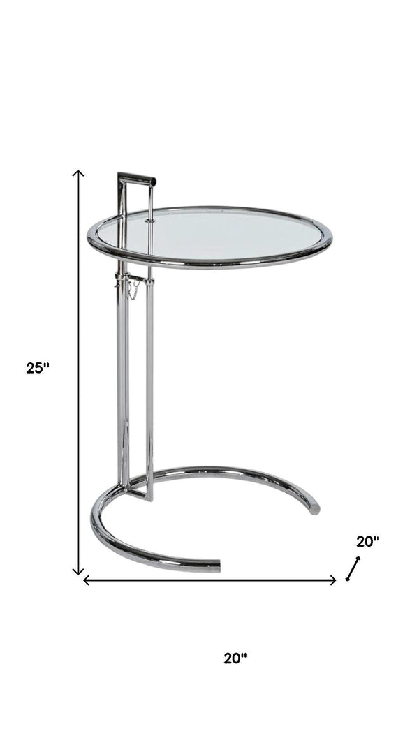HomeRoots 25" Adjustable Silver & Glass Round End Table – Modern Multi-Functional Nightstand for Any Room 554640