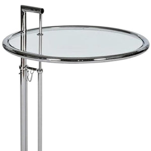 HomeRoots 25" Adjustable Silver & Glass Round End Table – Modern Multi-Functional Nightstand for Any Room 554640