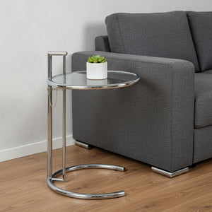 HomeRoots 25" Adjustable Silver & Glass Round End Table – Modern Multi-Functional Nightstand for Any Room 554640