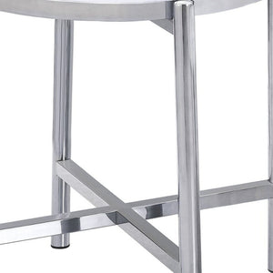 HomeRoots 22" Chic Round End Table with White Faux Marble Top and Sleek Silver Cross Legs for Modern Spaces 554642