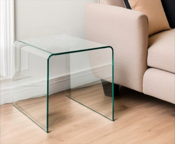 HomeRoots 21" Clear Glass End Table with Rounded Edges - Modern Minimalist Design for Stylish Living Spaces 554643