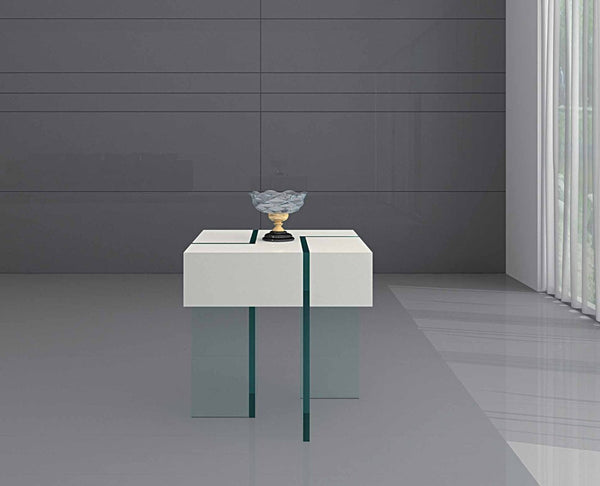 HomeRoots 22" Modern White & Clear Glass Square Sled End Table – Stylish, Compact Design for Any Space! 554644