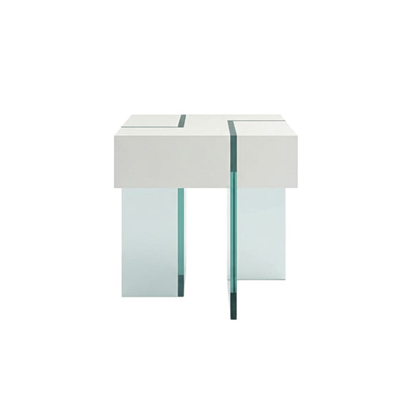 HomeRoots 22" Modern White & Clear Glass Square Sled End Table – Stylish, Compact Design for Any Space! 554644