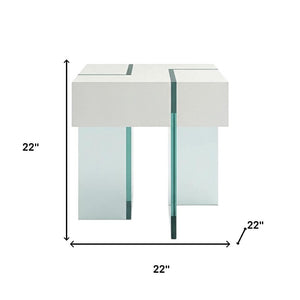 HomeRoots 22" Modern White & Clear Glass Square Sled End Table – Stylish, Compact Design for Any Space! 554644
