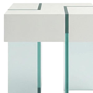 HomeRoots 22" Modern White & Clear Glass Square Sled End Table – Stylish, Compact Design for Any Space! 554644