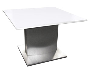 HomeRoots 22" Elegant White Marble Square Pedestal End Table with Sleek Silver Metal Base for Modern Spaces 554645