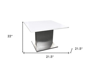 HomeRoots 22" Elegant White Marble Square Pedestal End Table with Sleek Silver Metal Base for Modern Spaces 554645