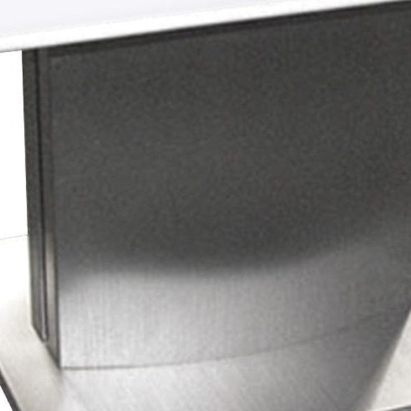 HomeRoots 22" Elegant White Marble Square Pedestal End Table with Sleek Silver Metal Base for Modern Spaces 554645