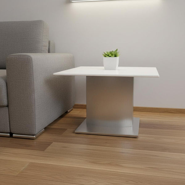 HomeRoots 22" Elegant White Marble Square Pedestal End Table with Sleek Silver Metal Base for Modern Spaces 554645