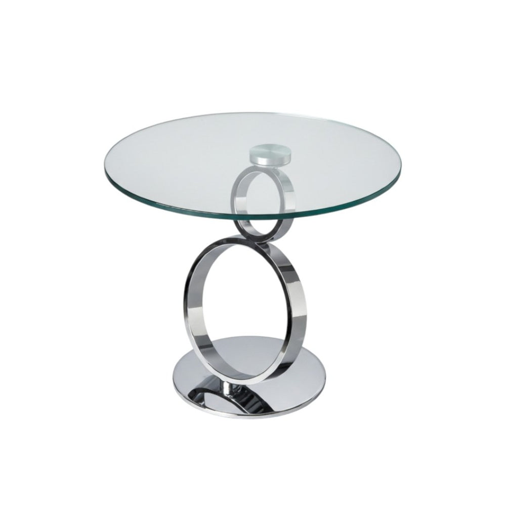 HomeRoots 21" Modern Glass and Silver Metal Pedestal End Table - Stylish Accent for Living Spaces & Offices 554647