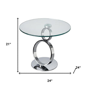 HomeRoots 21" Modern Glass and Silver Metal Pedestal End Table - Stylish Accent for Living Spaces & Offices 554647