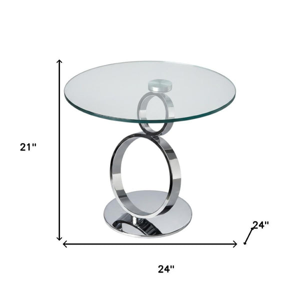 HomeRoots 21" Modern Glass and Silver Metal Pedestal End Table - Stylish Accent for Living Spaces & Offices 554647
