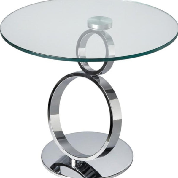 HomeRoots 21" Modern Glass and Silver Metal Pedestal End Table - Stylish Accent for Living Spaces & Offices 554647