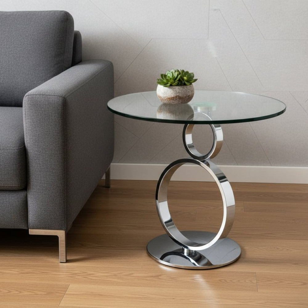 HomeRoots 21" Modern Glass and Silver Metal Pedestal End Table - Stylish Accent for Living Spaces & Offices 554647