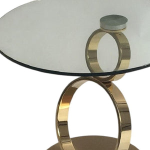 HomeRoots 21" Clear Glass & Gold Metal Pedestal End Table - Modern Accent for Living Room, Bedroom & Office 554648