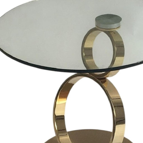 HomeRoots 21" Clear Glass & Gold Metal Pedestal End Table - Modern Accent for Living Room, Bedroom & Office 554648